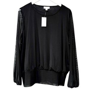 Morgan Taylor Black Stretch Mesh Blouse Plus Size 2X Womens Top NWT